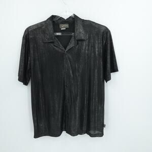 VTG Pop Icon Metallic‎ Silver Shimmer Shirt Large Black Clubwear Disco 90s Party